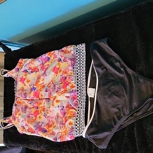 Tankini top & bottom both size Large. Yellow ruffle top size  M